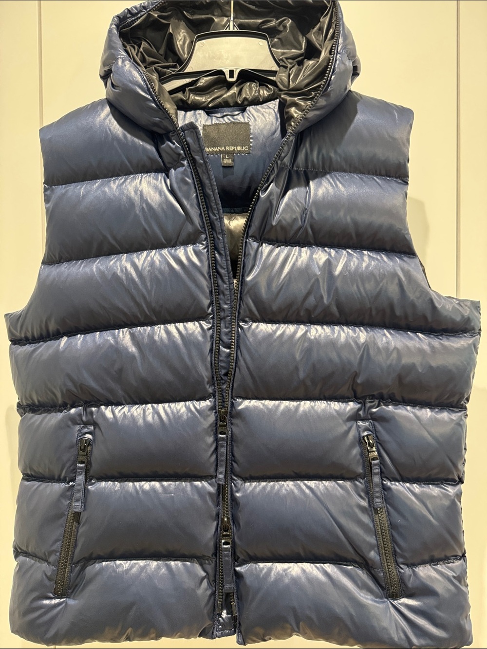 Banana Republic Men's Navy Hooded Puffer Vest Large